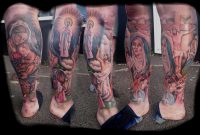 Religious Leg Sleeve Tattoo Ful Leg Wrap Colour Tattoo Jesus in sizing 2048 X 1536