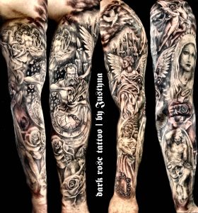 Religious Sleeve Tattoo Justyna Kurzelowska Dark Rose Tattoo in size 1960 X 2100