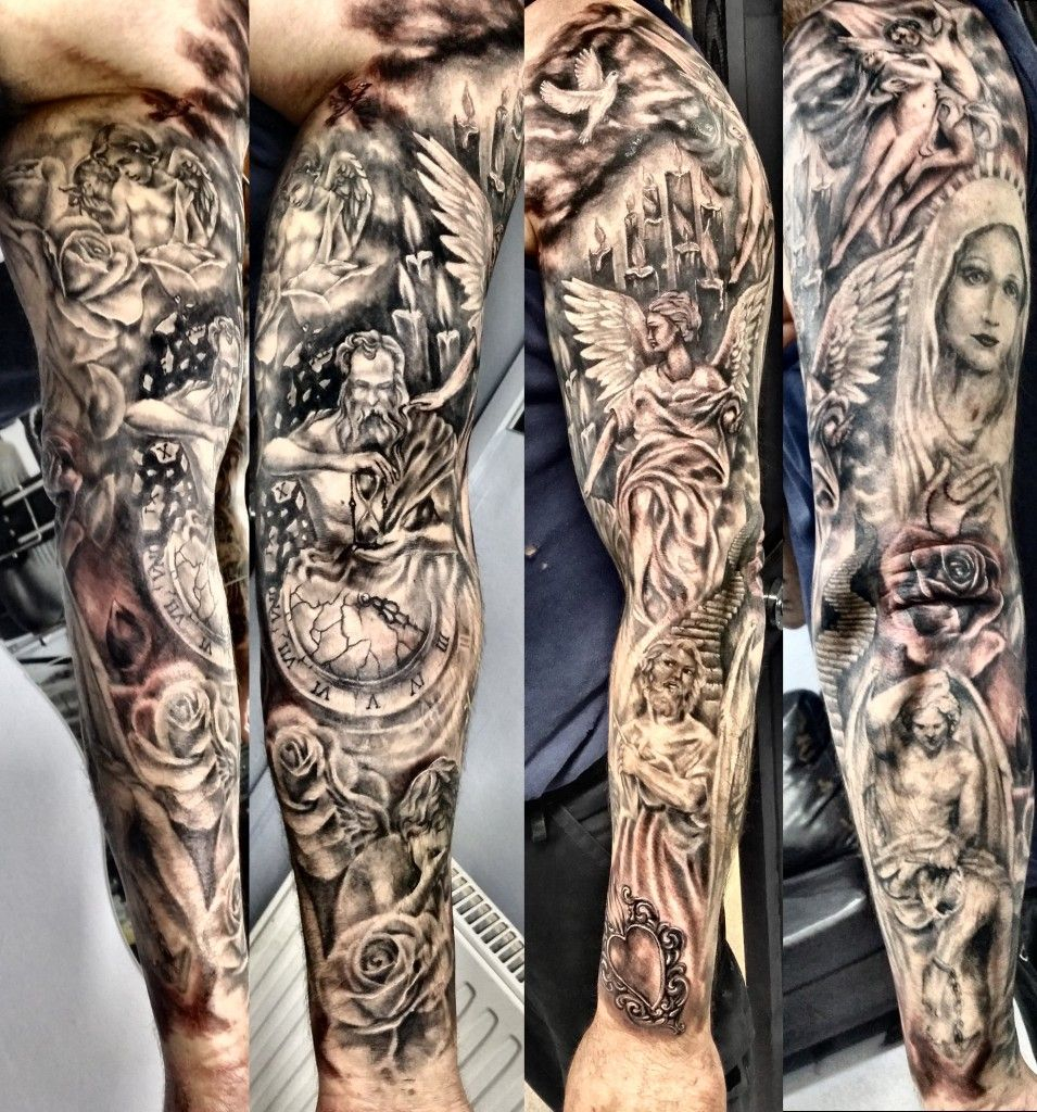 Religious Sleeve Tattoo Justyna Kurzelowska Tattoos throughout measurements 955 X 1024