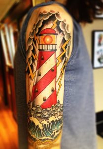 Sailor Jerry Lighthouse Tattoo On Half Sleeve Lighthouse Tattoos for measurements 1000 X 1434