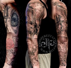 Salvador Dali Tattoo Black And Grey Realism Tattoo Full Sleeve with proportions 1080 X 1039