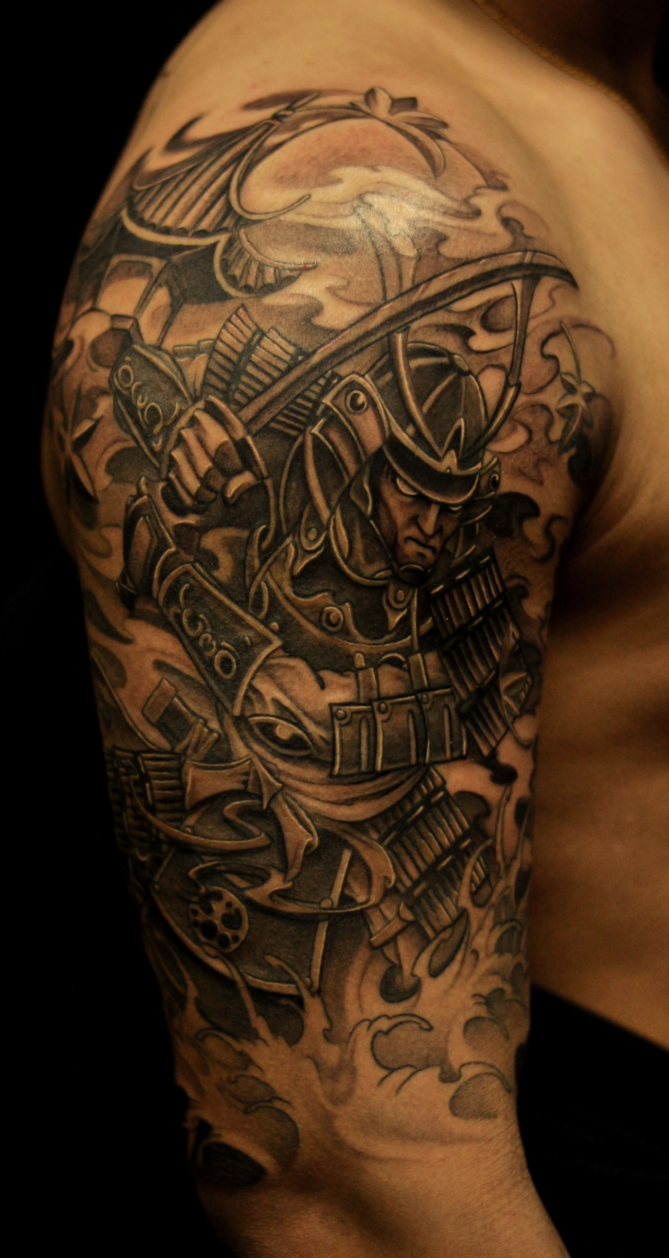 Samurai Tattoos Half Sleeve Samurai And Pagoda Tattoo Projects with regard to measurements 2166 X 4073