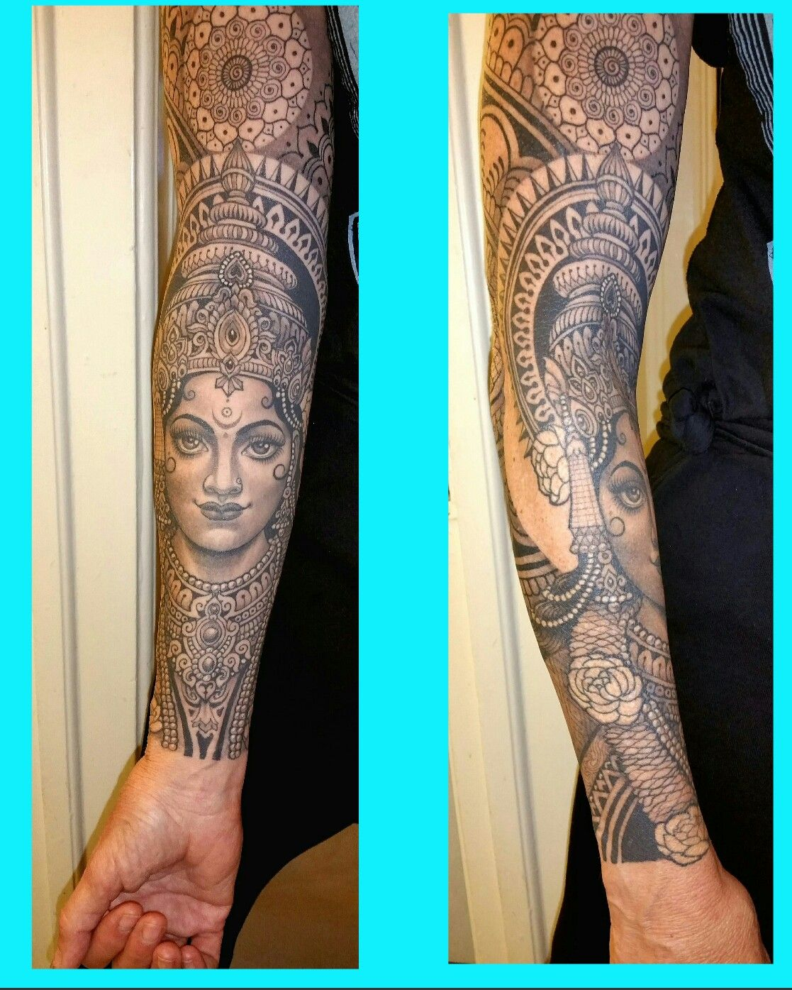 Saraswati Tattoo Black And Grey Sleeve Tattoo Beautiful Tattoo regarding size 1117 X 1395