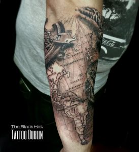 Second Part Of This Amazing Compass And World Map Tattoo Sleeve intended for sizing 1459 X 1597