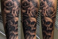 Skull And Flames Sleeve Tattoos Rose Flowers And Skull Tattoo On for dimensions 1121 X 981