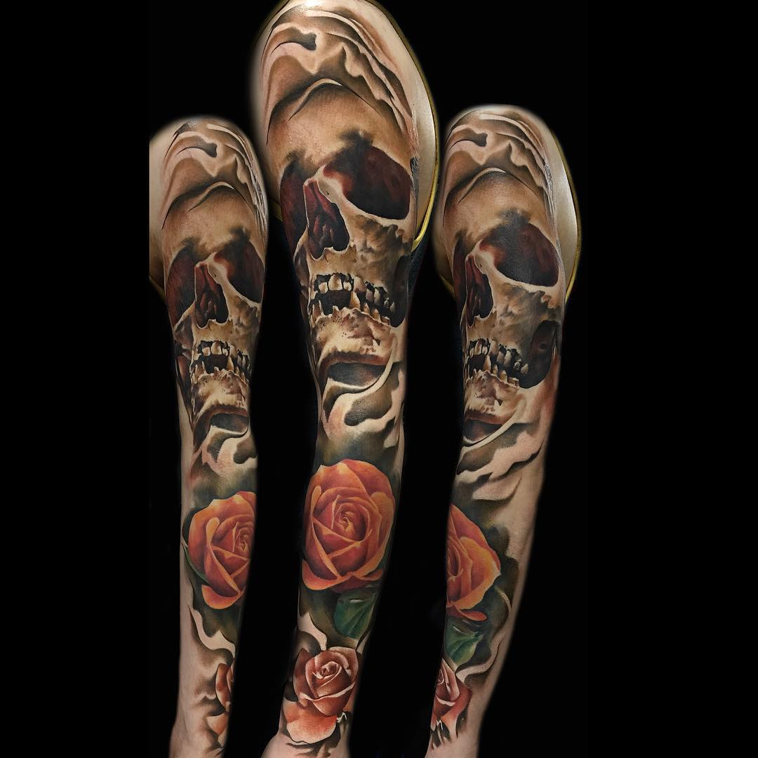 Skull And Roses Tattoo Sleeve Best Tattoo Ideas Gallery intended for size 1080 X 1080