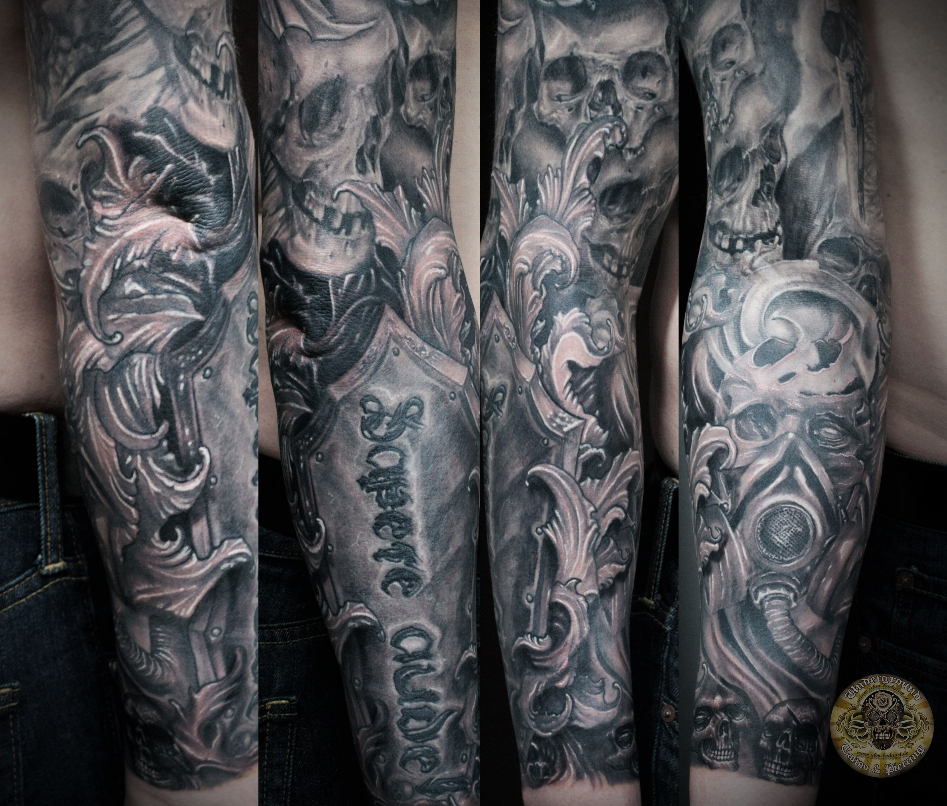 Skull Horror Viking Military Armsleeve Fore Arm 2facetattoo with regard to proportions 3309 X 2816