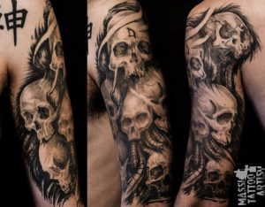Skulls Tattoo Sleeve Masshi128deviantart On Deviantart for measurements 1024 X 800
