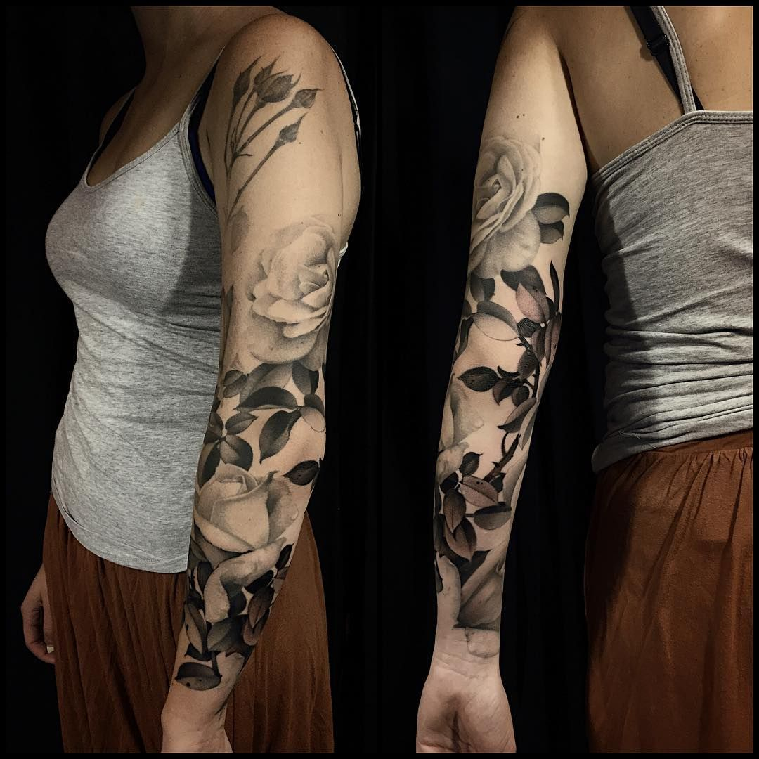 Sleeve Black Roses Thorns Tattoo Art Fun Wip Floral with proportions 1080 X 1080