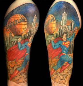 Sleeve Tattoo A Great Tattoo For The Superman Fan This Half Sleeve throughout size 2303 X 2400