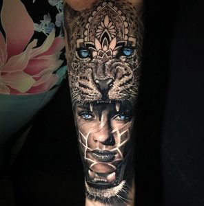 Start Of A Cat Themed Sleeve With A Portrait And A Cat Headdress regarding sizing 1050 X 1065