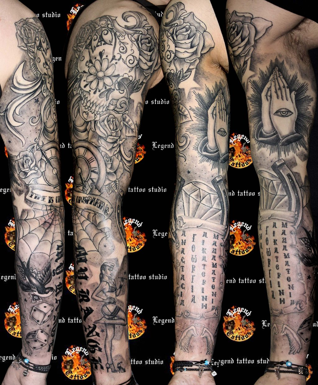 Sugar Skull Praying Hands Spider Web Sleeve Tattoo throughout dimensions 1024 X 1239