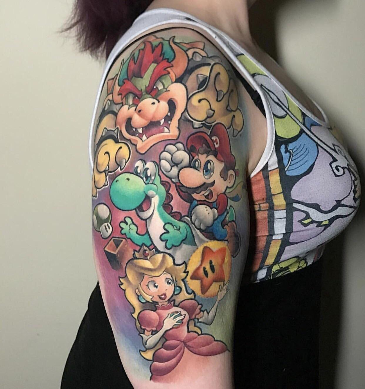 Super Mario Sleeve Tattoo Atbge intended for dimensions 1242 X 1323