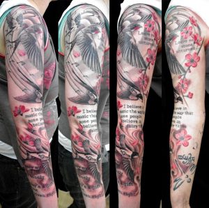 Swallow Musical Tattoo Sleeve Rohanrb On Deviantart in dimensions 897 X 891