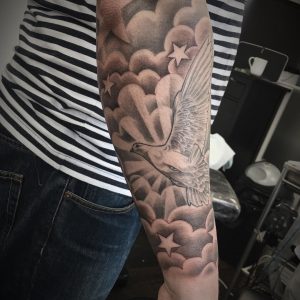 Tattoo Sleeve Finished With Clouds And Stars Healed Dove And pertaining to size 1080 X 1080