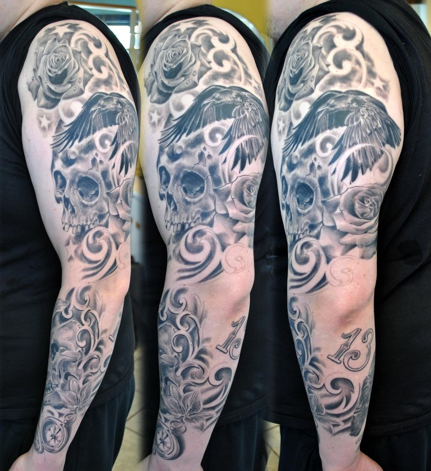 Tattoo Sleeve Skull Progress Gettattoo On Deviantart for dimensions 856 X 934