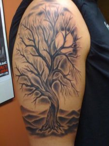 Tattoos Ideas Grey Ink Tree Tattoo Design On Half Sleeve As Well As for size 768 X 1024