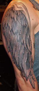 Tattoos Of Wings Full Arm Tattoo Grey Ink Angel Wings Tattoo On with regard to proportions 683 X 1600