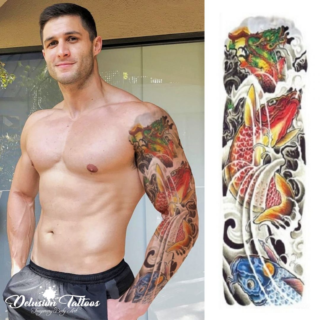 Temporary Tattoo Sleeve Realistic Koi Carps Dragon Mens Womens with regard to measurements 1080 X 1080
