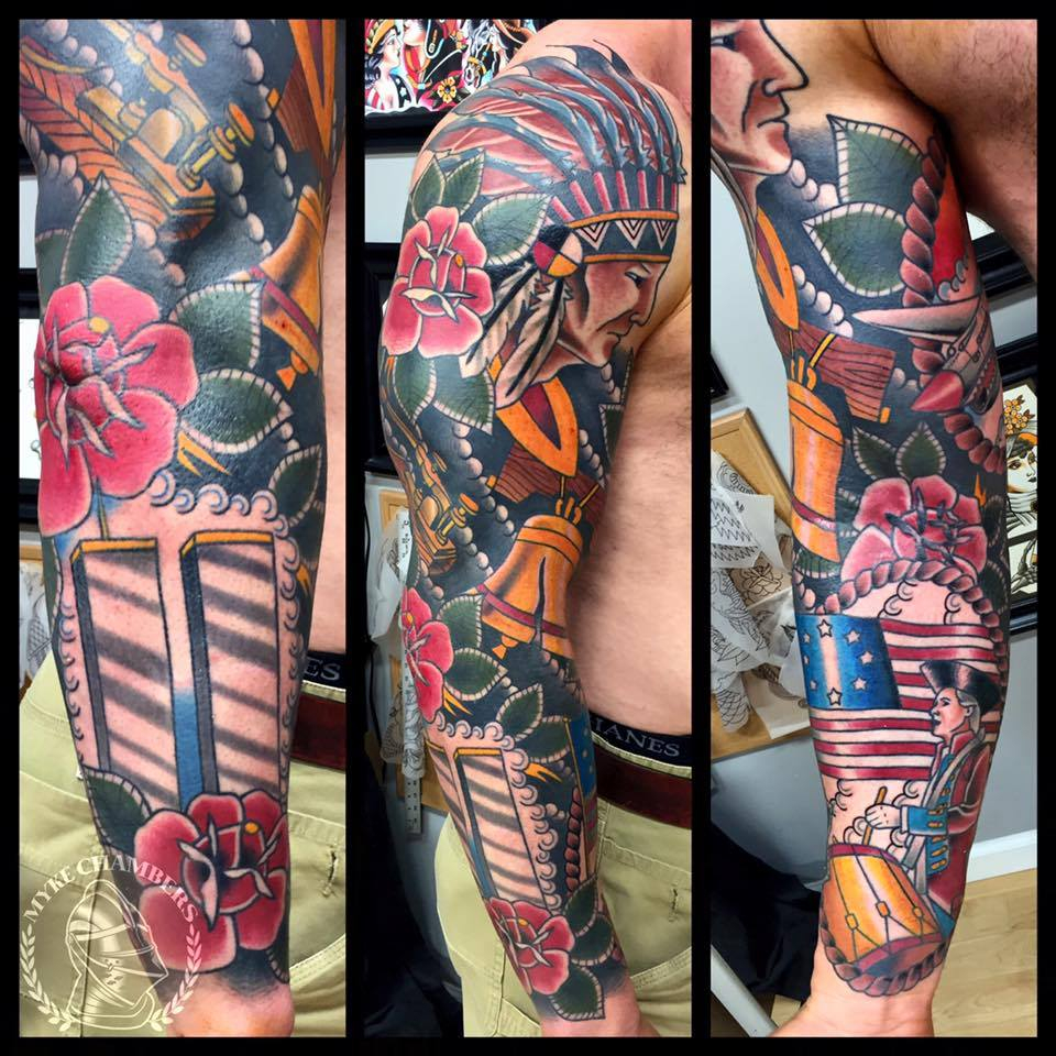 Traditional American History Sleeve Tattoo Myke Chambers intended for dimensions 960 X 960