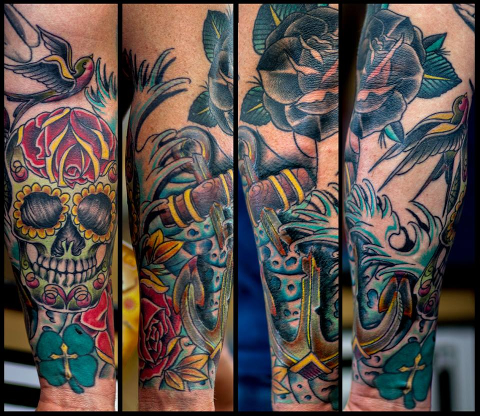 Traditionalish Nautical And Day Of The Dead Half Sleeve Tattoo within proportions 960 X 833