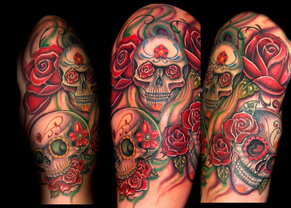 Trent Edwards Skull And Roses Half Sleeveplacement Armcomments throughout measurements 1200 X 857