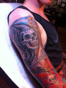 Tyson Arndt Grim Reaper Sleeve Tattoo throughout sizing 1936 X 2592