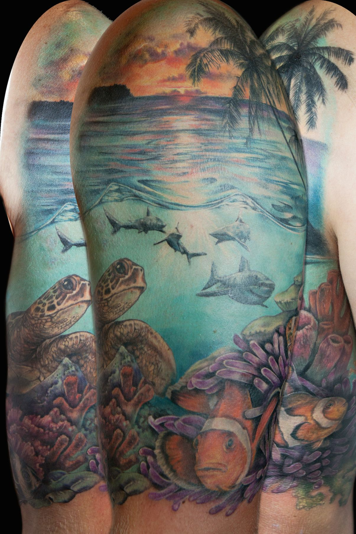 Underwater Scene Realism Tattoo Sleeve With Turtle Maija At within sizing 1205 X 1807