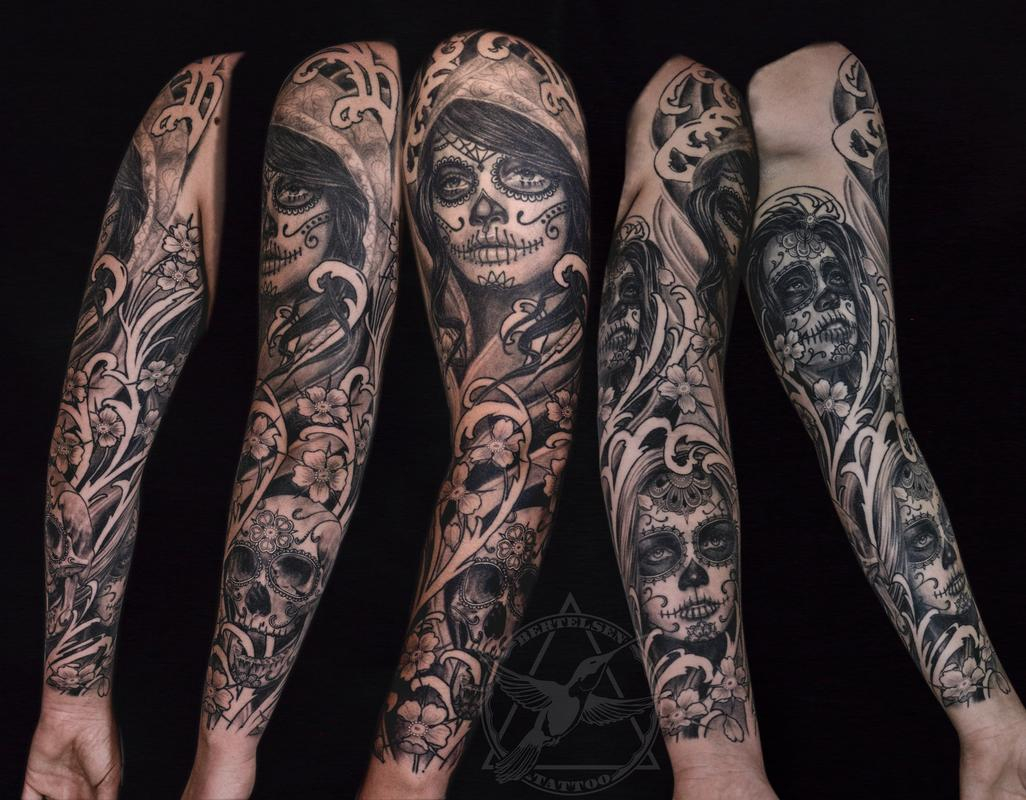 Unique Full Sleeve Sugar Skull Tattoo Jake Bertelsen Tattoonow within measurements 1026 X 800