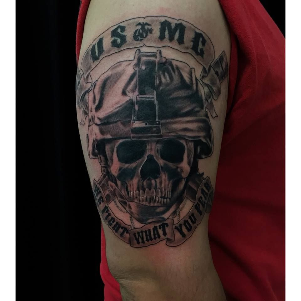 Usmc Military Tattoo On Half Sleeve Carlos Macedo Tattoos for measurements 960 X 960