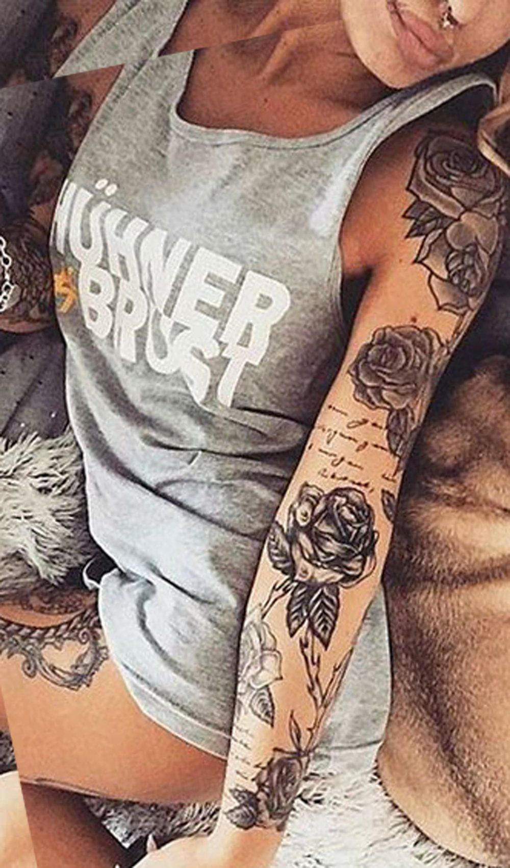 Vintage Realistic Rose Full Arm Sleeve Tattoo Ideas For Women in sizing 1000 X 1699
