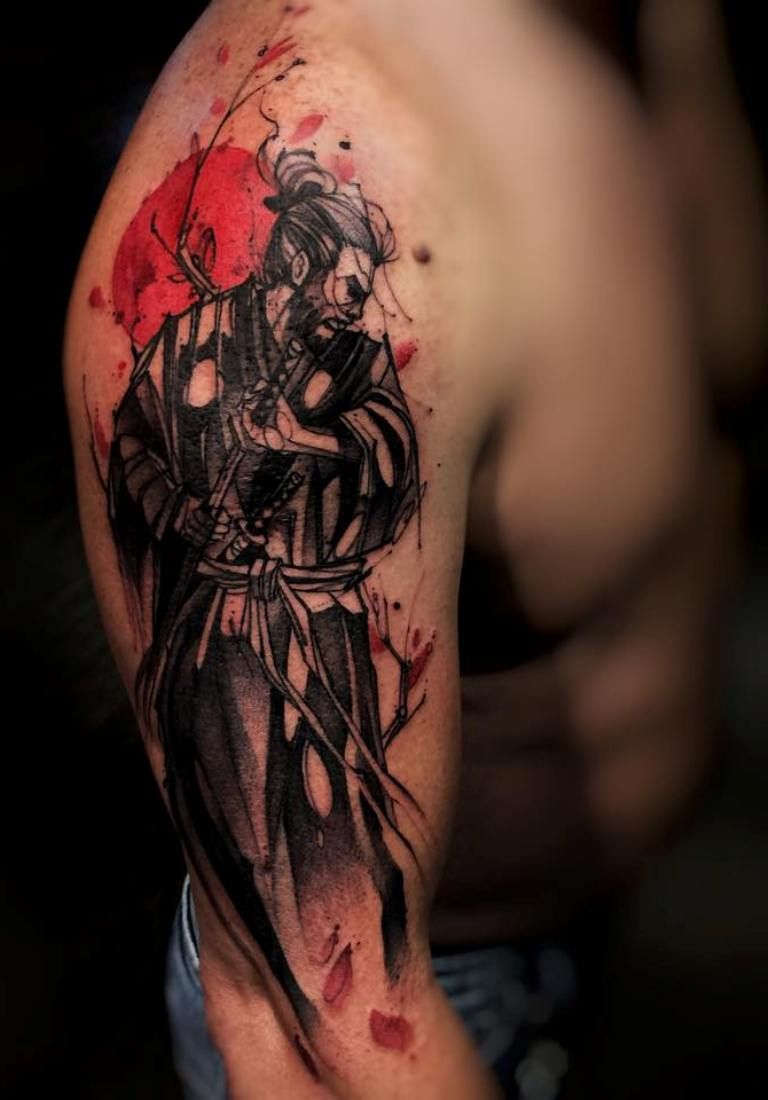 Water Color Samurai Tattoo On Right Sleeve Tatoo Pinte pertaining to dimensions 768 X 1100