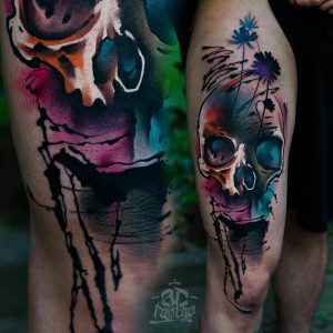 Watercolor Skull Sleeve Tattoo These Sunning Watercolor Sleeve with regard to sizing 1080 X 1080