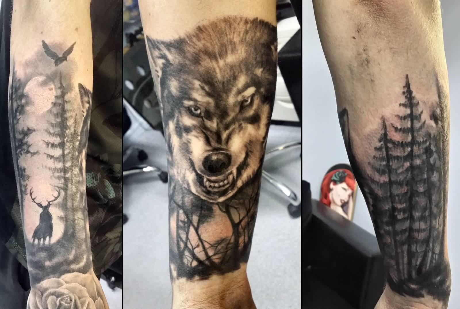 Wolf In Forest Tattoo On Arm Sleeve Justyna Kurzelowska1 intended for proportions 1600 X 1074