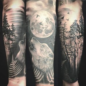 Wolf In The Forest Half Sleeve Tattoo Wolf Forest Tattoos for proportions 1080 X 1080