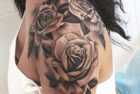 Womens Rose Shoulder Tattoo Ideas In Black And White Realistic Left inside size 676 X 2048