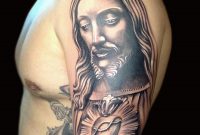 Wonderful Jesus Christian Tattoo On Left Half Sleeve For Men pertaining to dimensions 1250 X 1367