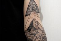 Wonderful Triangle Eye With Mountains And Roses Tattoo On Tricep throughout dimensions 1500 X 1789