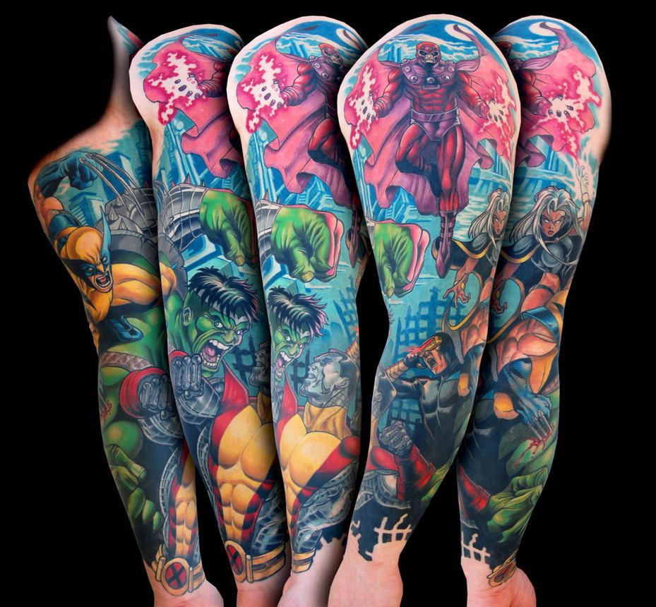 Xmen Vs Hulk Marvel Comic Tattoo Sleeve Spifflicate On Deviantart throughout proportions 929 X 860