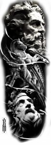 Zeus Greek Tattoo Design Sleeve Leg Black And Grey Tattoos Tattoo throughout dimensions 2480 X 7016