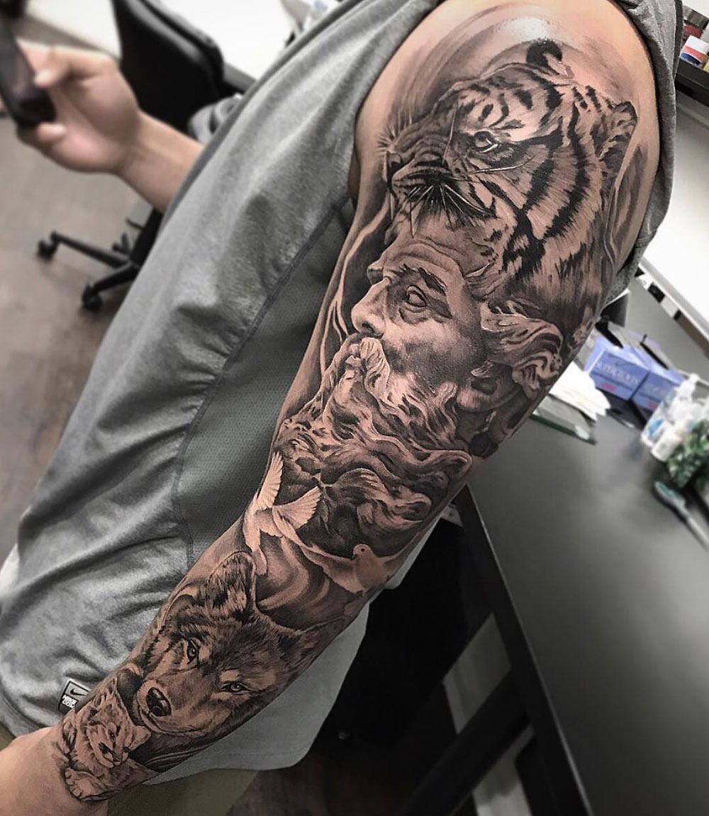 Zeus Sleeve With Animals Best Tattoo Design Ideas within proportions 1000 X 1151