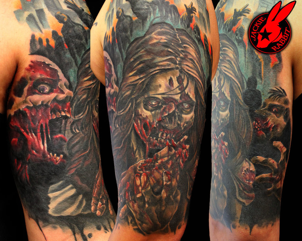 Zombie Sleeve Tattoo Jackie Rabbit Jackierabbit12 On Deviantart within proportions 999 X 799