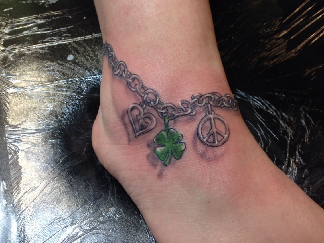 Ankle Bracelet Tattoo With Peace Sign Clover Double Heart Charms regarding sizing 1136 X 852