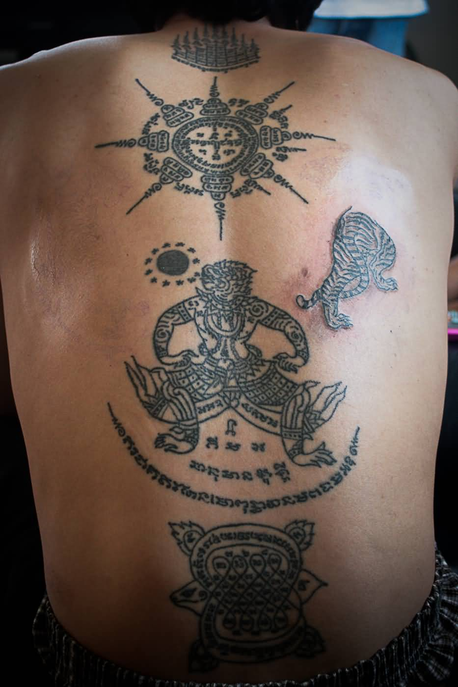 Awesome Spiritual Thai Tattoo On Full Back with dimensions 933 X 1400