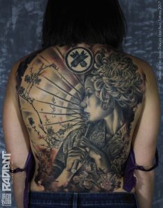 Black And Grey Hyper Realistic Oriental Japanese Geisha With Cherry throughout measurements 2827 X 3609