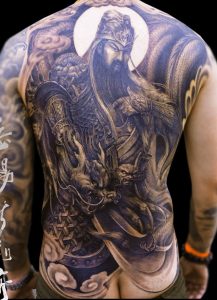 Black Ink Asian Warrior Tattoo On Man Full Back in dimensions 815 X 1126