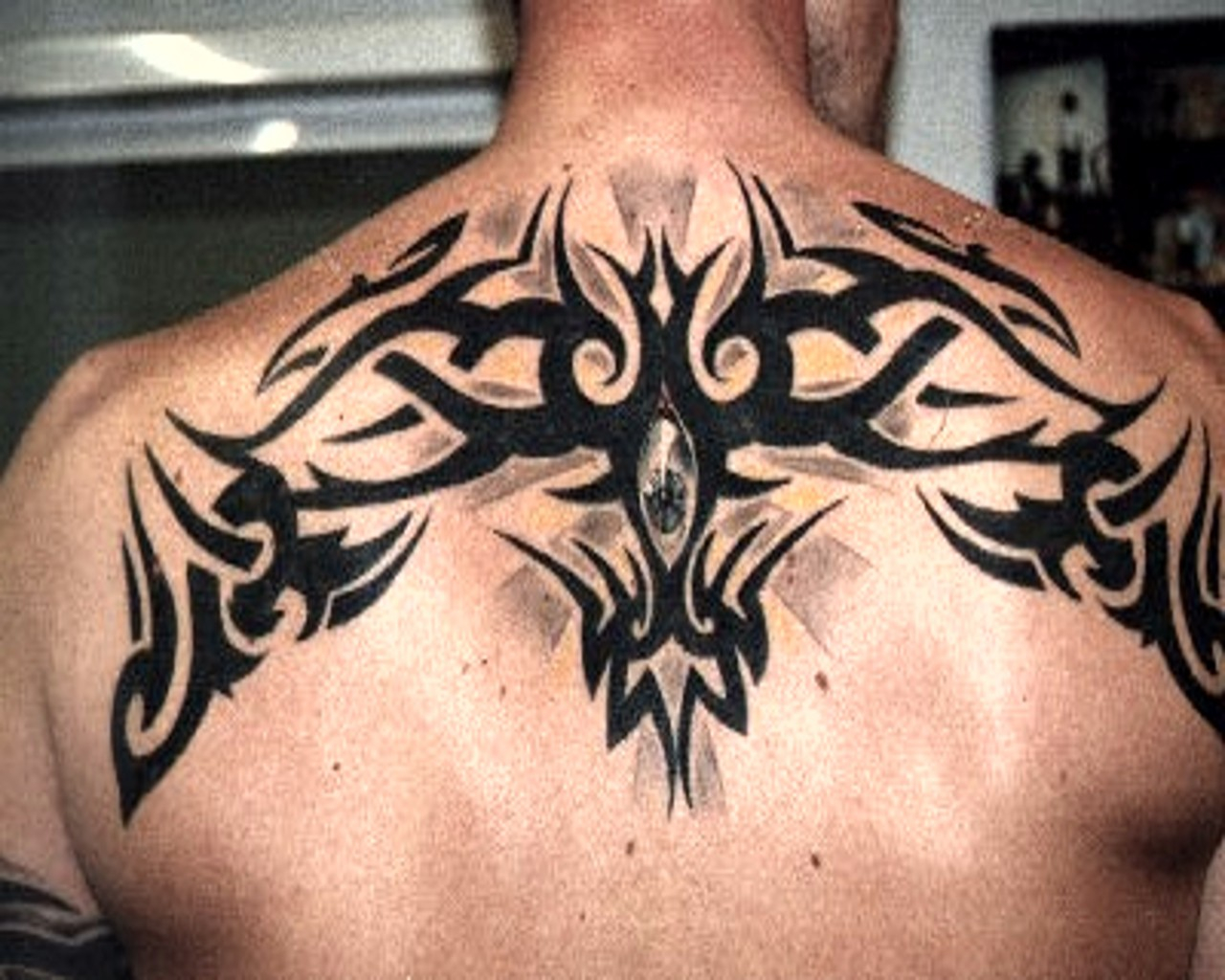Black Ink Tribal Back Tattoo For Men with size 1280 X 1024
