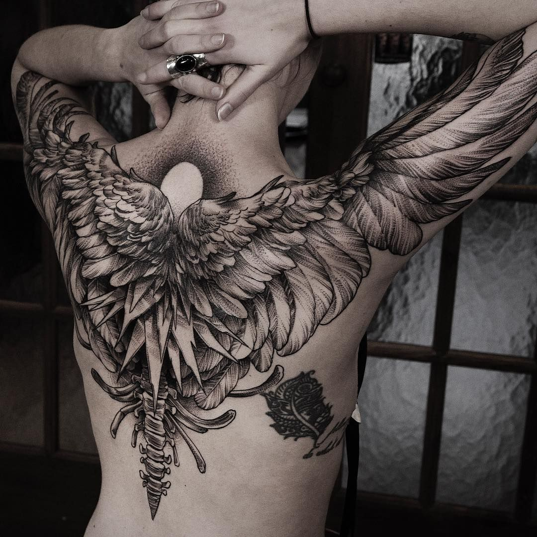 Black Work Wings Tattoo Idea On The Back Tattoo Ht Tetovls in proportions 1080 X 1080