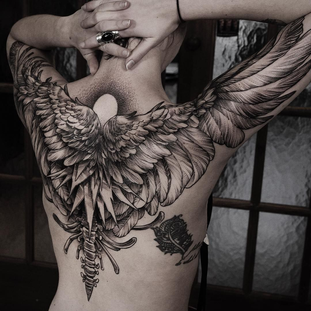 Black Work Wings Tattoo Idea On The Back Tattoo Ht Tetovls inside proportions 1080 X 1080