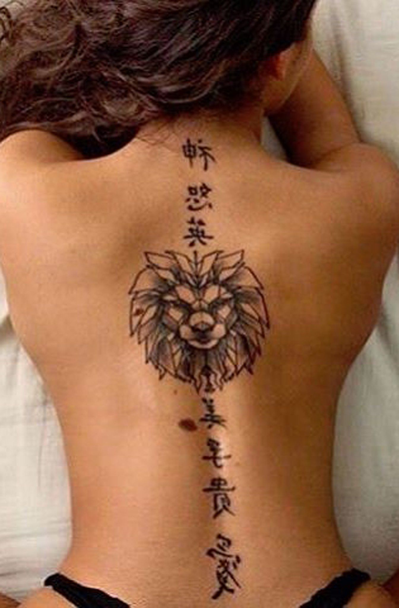 Chinese Japanese Kanji Characters Spine Tat Geometric Lion Back in dimensions 1344 X 2048